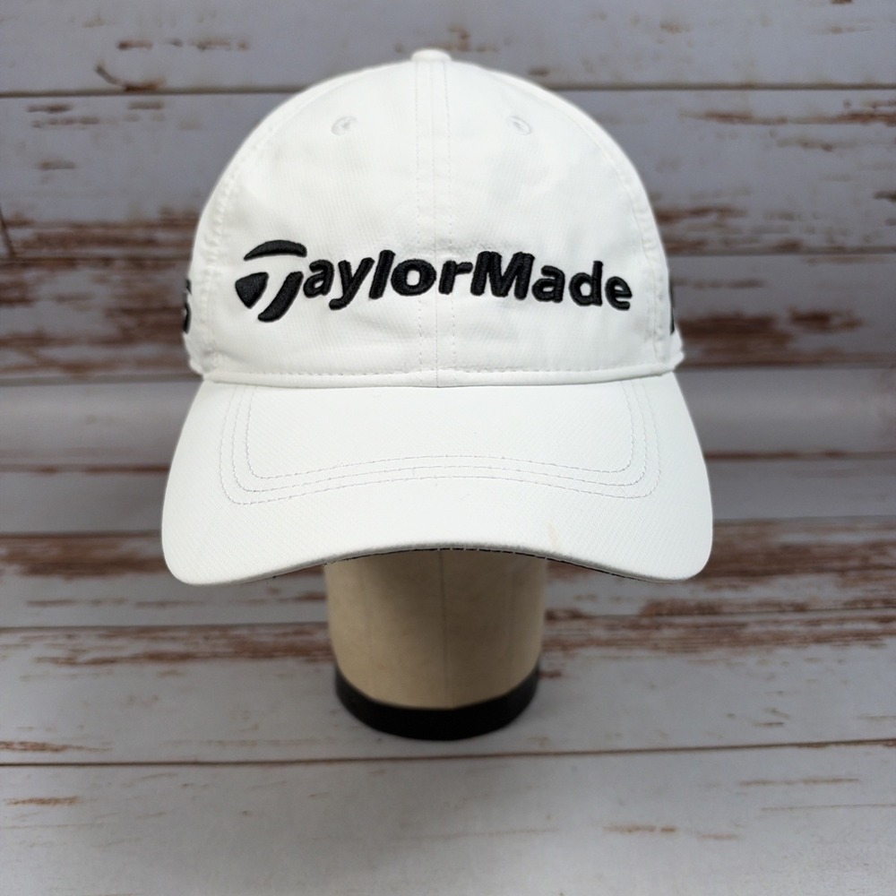 TaylorMade Mens Golf Hat White Adjustable Strapback Cap M1 Driver TP5 Ball